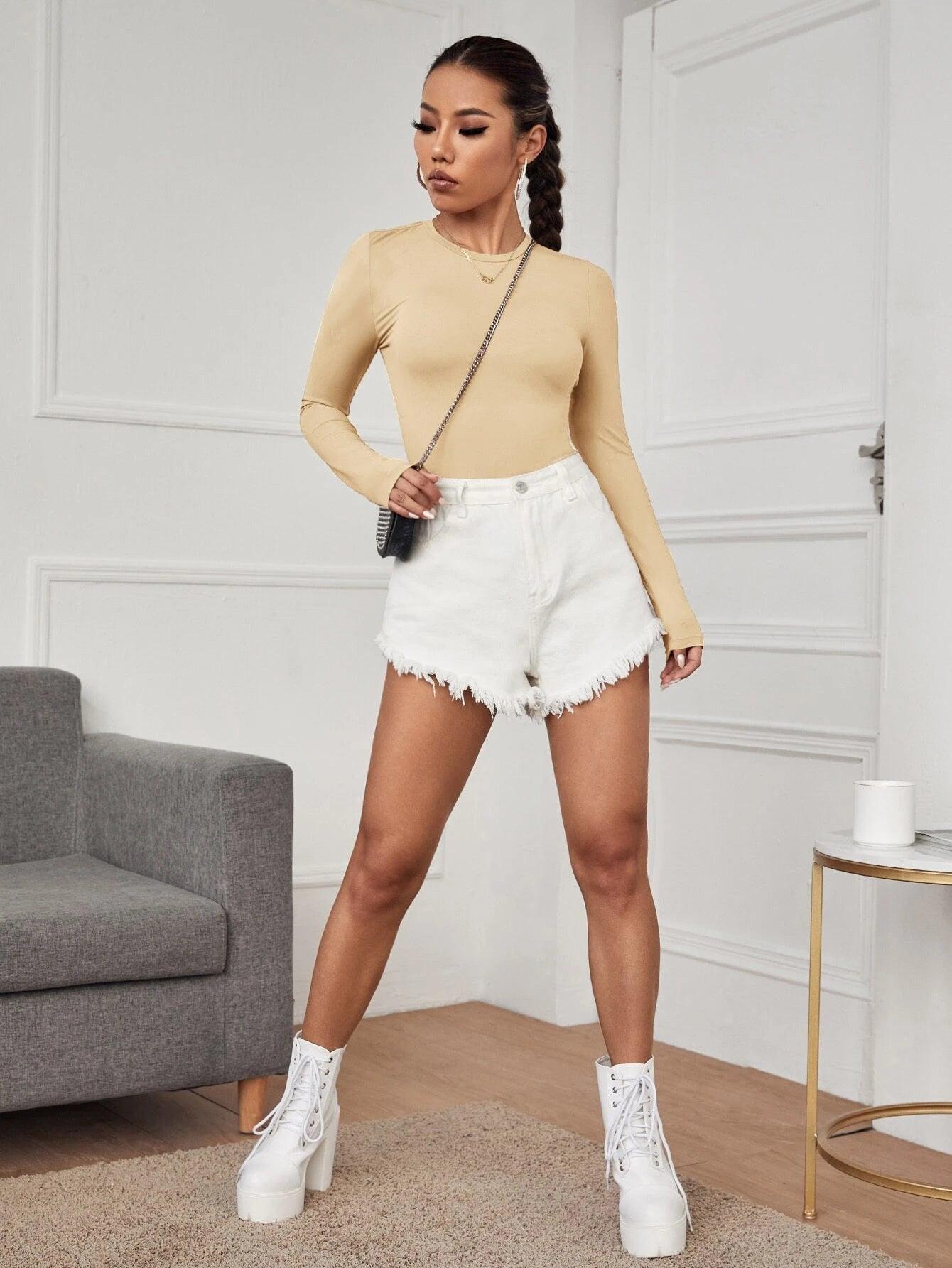 Solid Colored Form Fitted Bodysuit-Comfy Jumpsuits