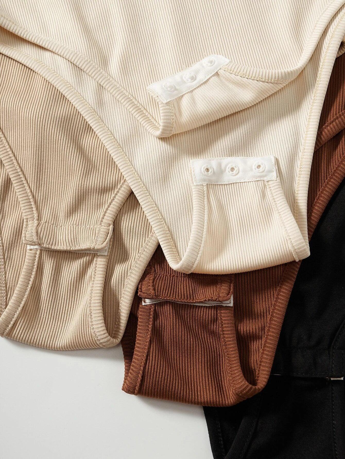 4 Pieces Solid Ribbed Knit Bodysuit-Comfy Jumpsuits