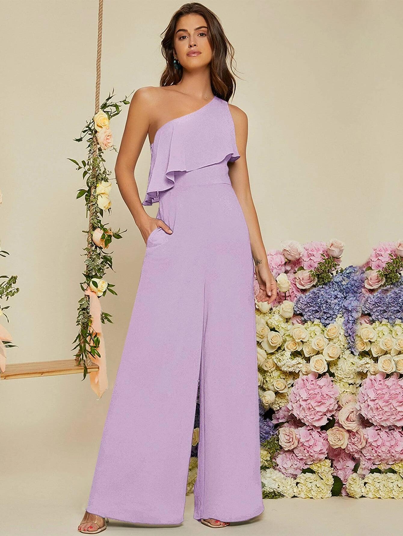 Ruffle Trim Wide Length Jumpsuit-Comfy Jumpsuits