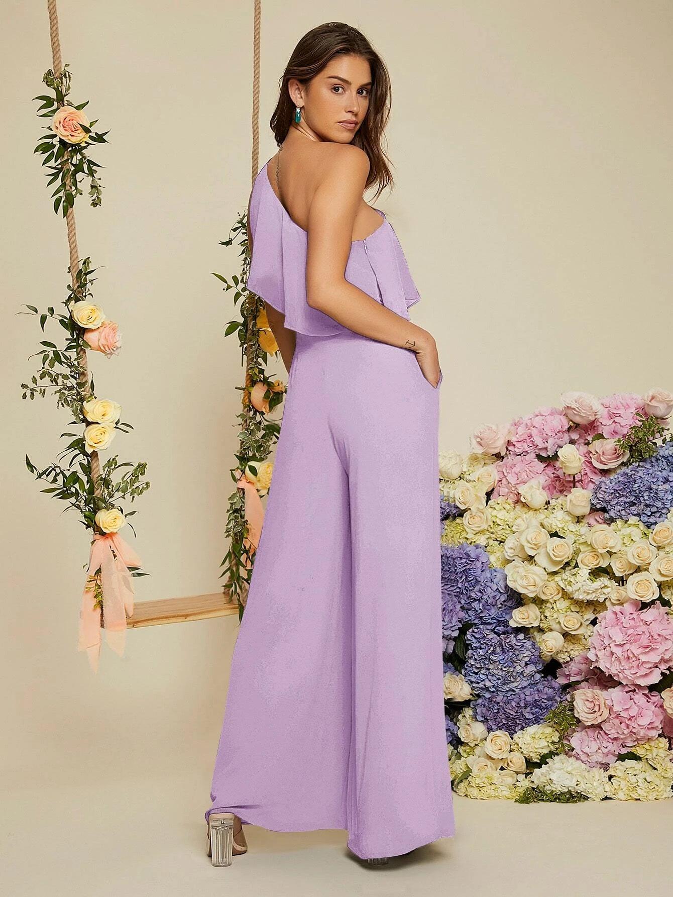 Ruffle Trim Wide Length Jumpsuit-Comfy Jumpsuits