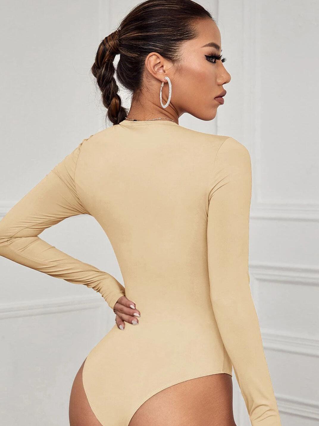 Solid Colored Form Fitted Bodysuit-Comfy Jumpsuits