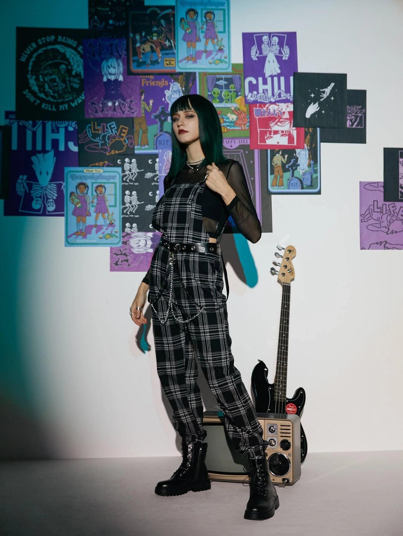 Punk Plaid Jumpsuit-Comfy Jumpsuits