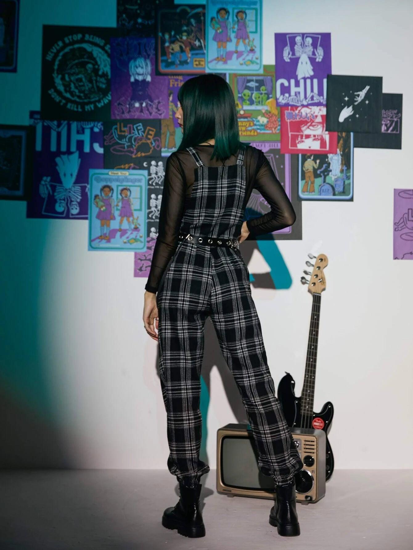 Punk Plaid Jumpsuit-Comfy Jumpsuits