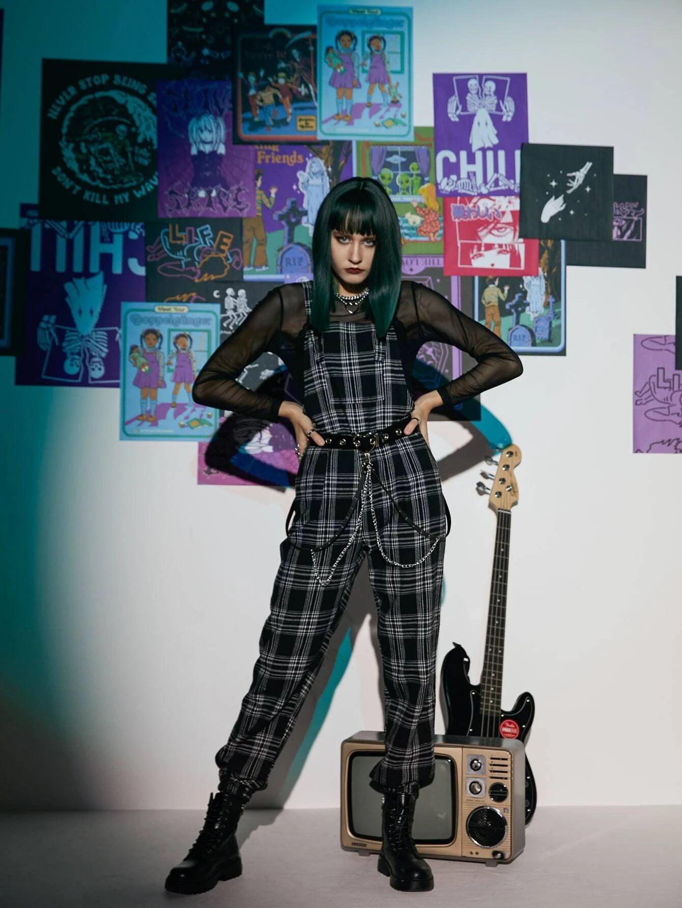 Punk Plaid Jumpsuit-Comfy Jumpsuits