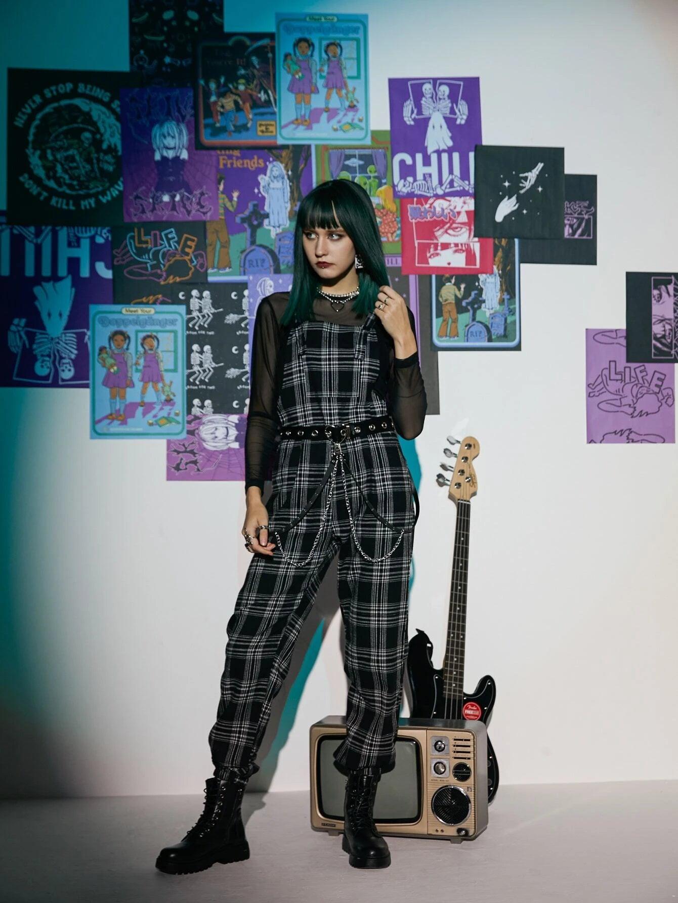 Punk Plaid Jumpsuit-Comfy Jumpsuits