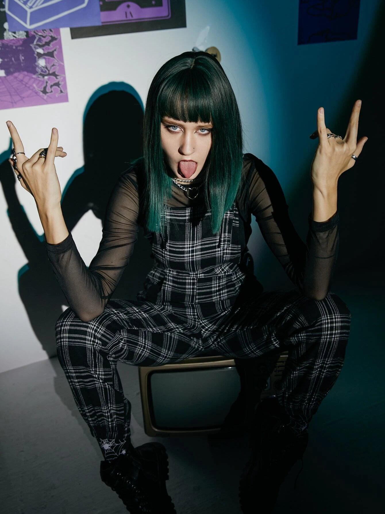 Punk Plaid Jumpsuit-Comfy Jumpsuits