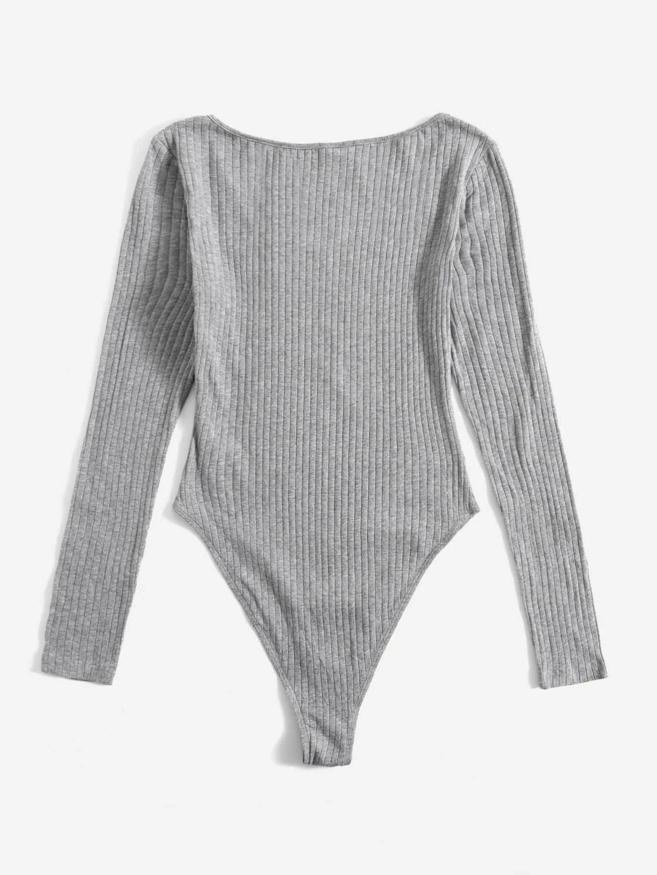 Ribbed Knit Bodysuit-Comfy Jumpsuits