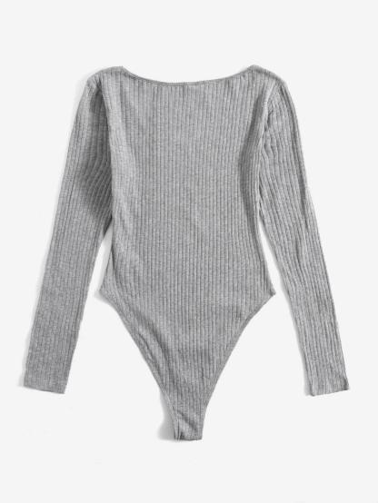 Ribbed Knit Bodysuit-Comfy Jumpsuits