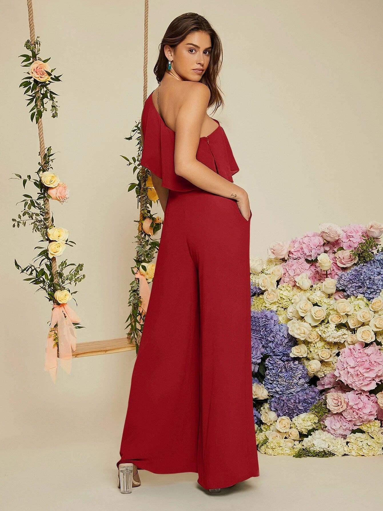 Ruffle Trim Wide Length Jumpsuit-Comfy Jumpsuits