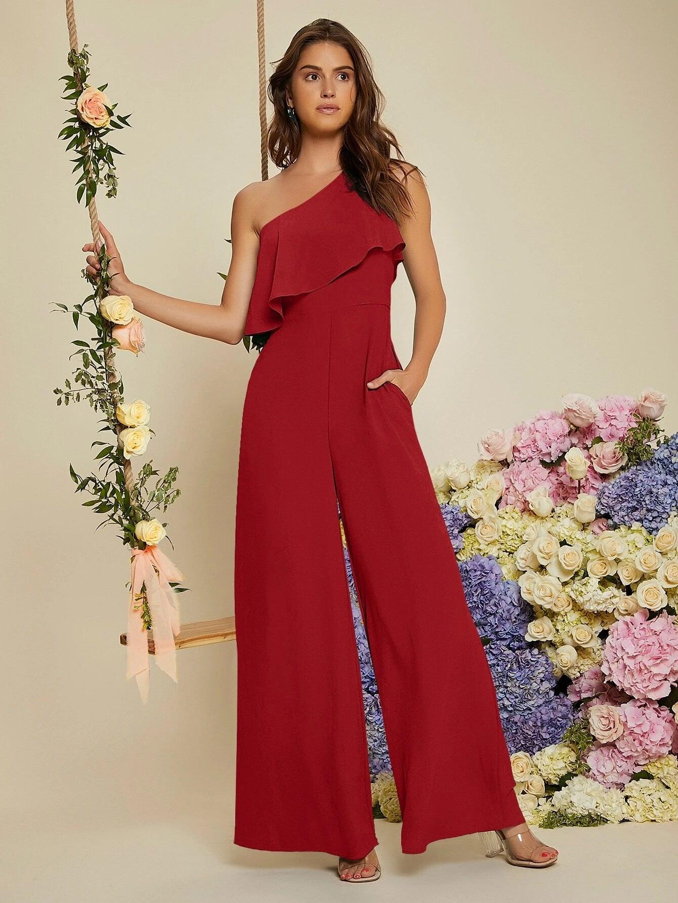 Ruffle Trim Wide Length Jumpsuit-Comfy Jumpsuits