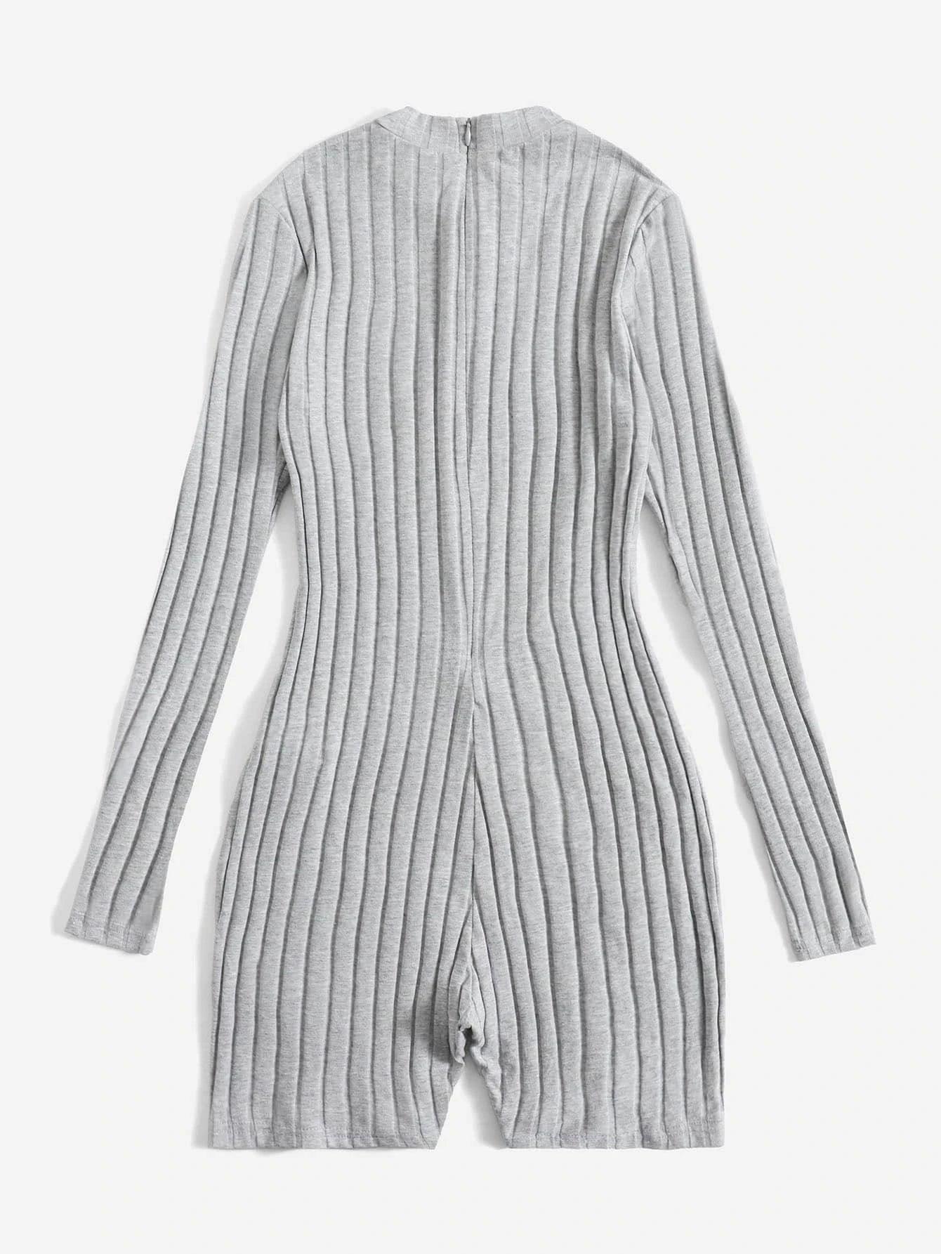 Mock Neck Ribbed Knit Romper-Comfy Jumpsuits