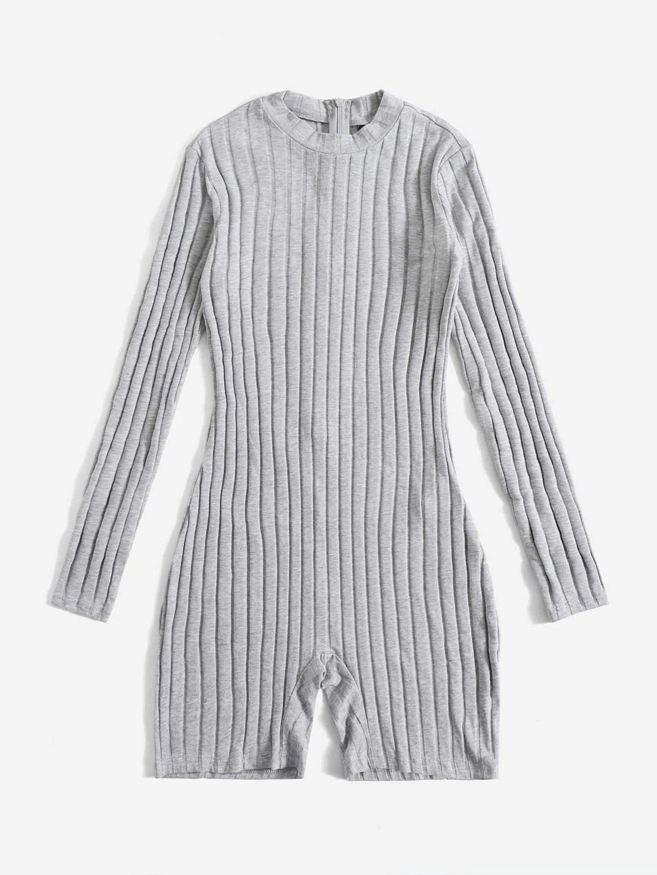 Mock Neck Ribbed Knit Romper-Comfy Jumpsuits