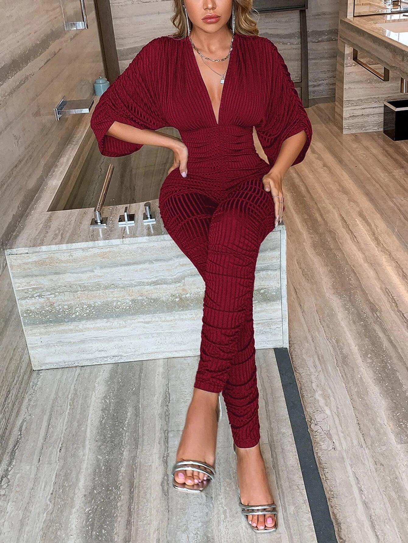 Tie Back Batwing Sleeve Jumpsuit-Comfy Jumpsuits