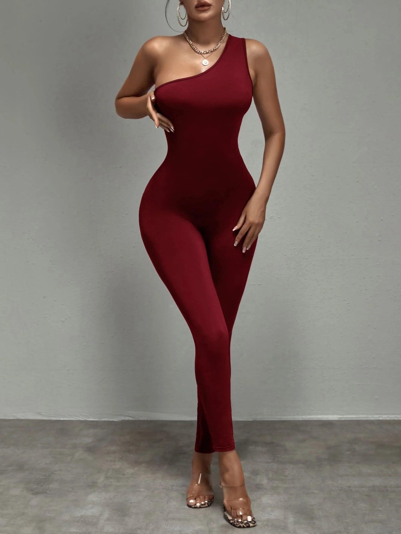 One Shoulder Unitard Jumpsuit-Comfy Jumpsuits