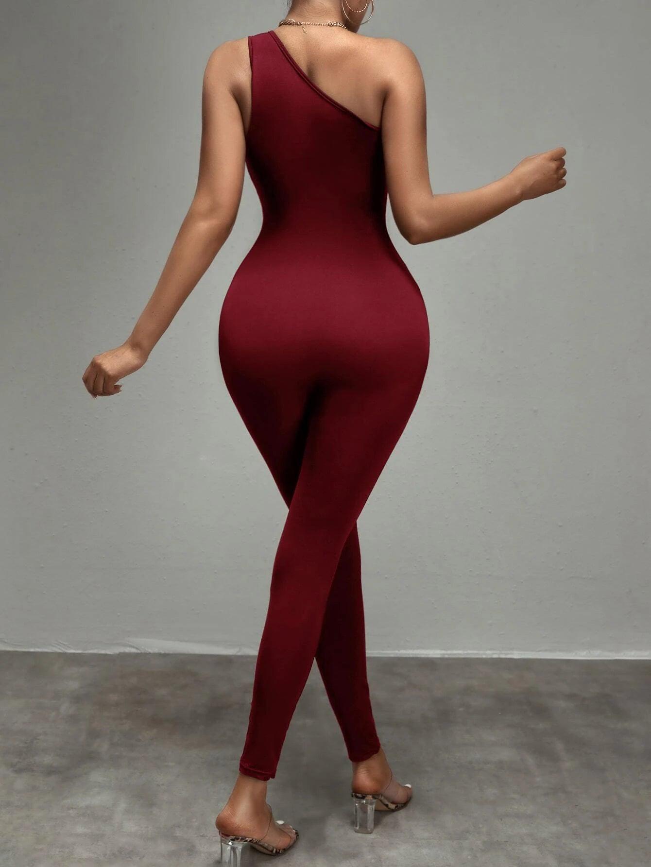 One Shoulder Unitard Jumpsuit-Comfy Jumpsuits