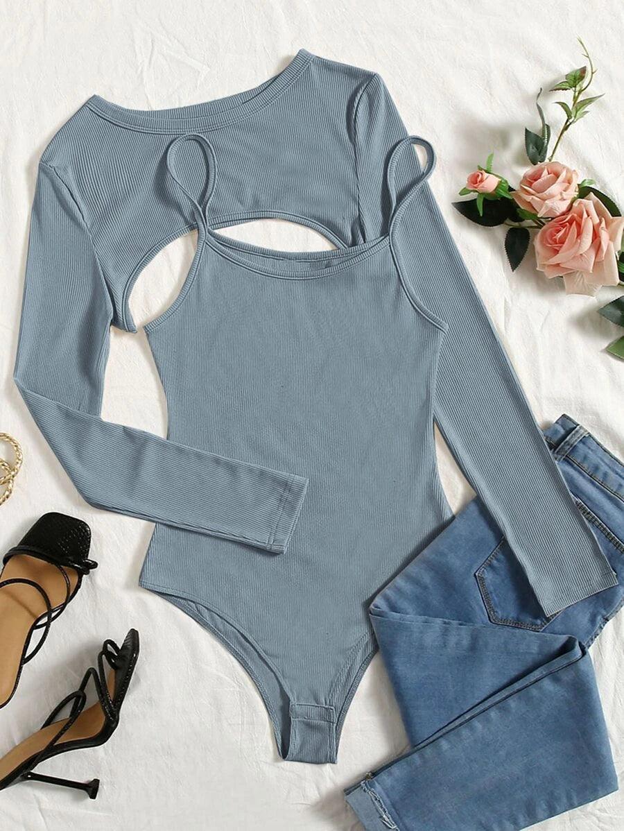 Ribbed Knit Super Crop Top & Cami Bodysuit-Comfy Jumpsuits