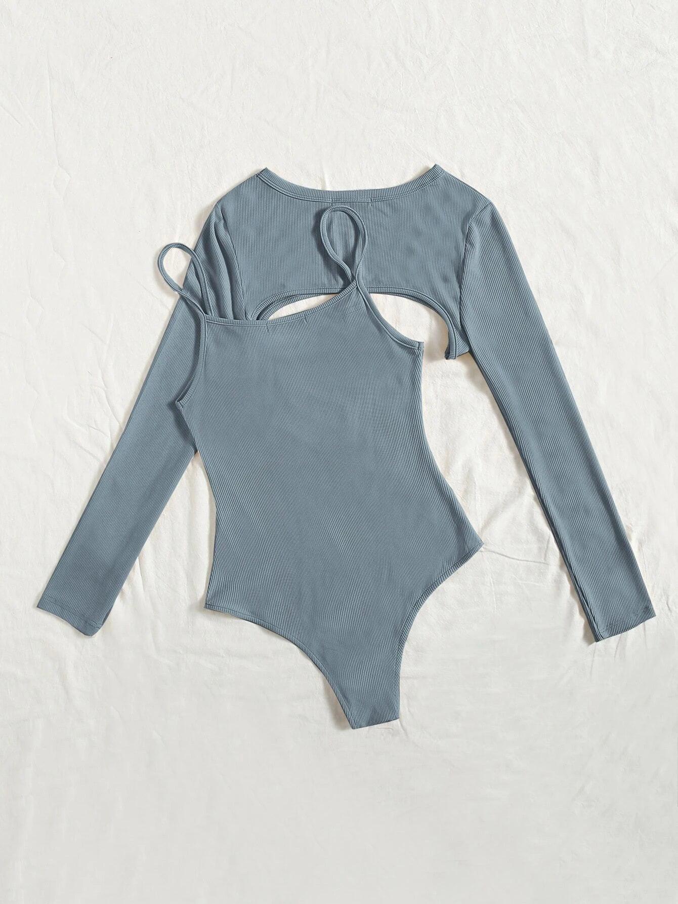 Ribbed Knit Super Crop Top & Cami Bodysuit-Comfy Jumpsuits