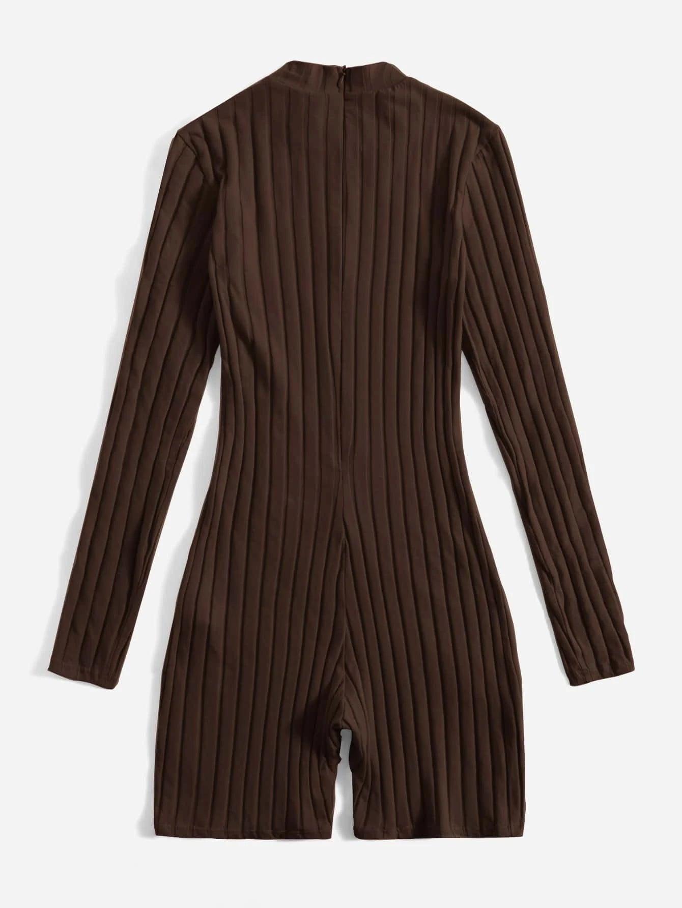 Mock Neck Ribbed Knit Romper-Comfy Jumpsuits