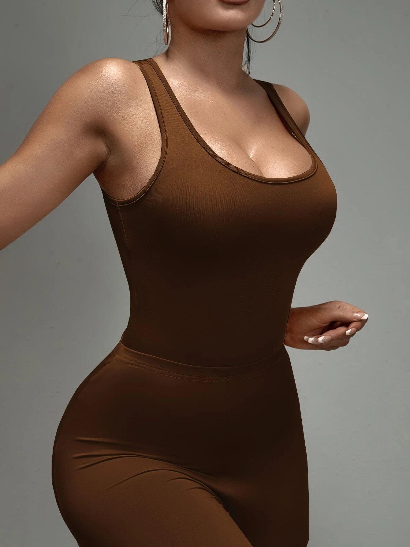 Scoop Neck Tank Bodysuit-Comfy Jumpsuits