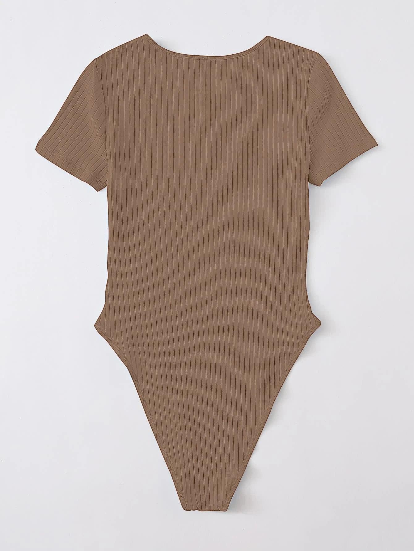 Notched Neck Rib-knit Bodysuit-Comfy Jumpsuits