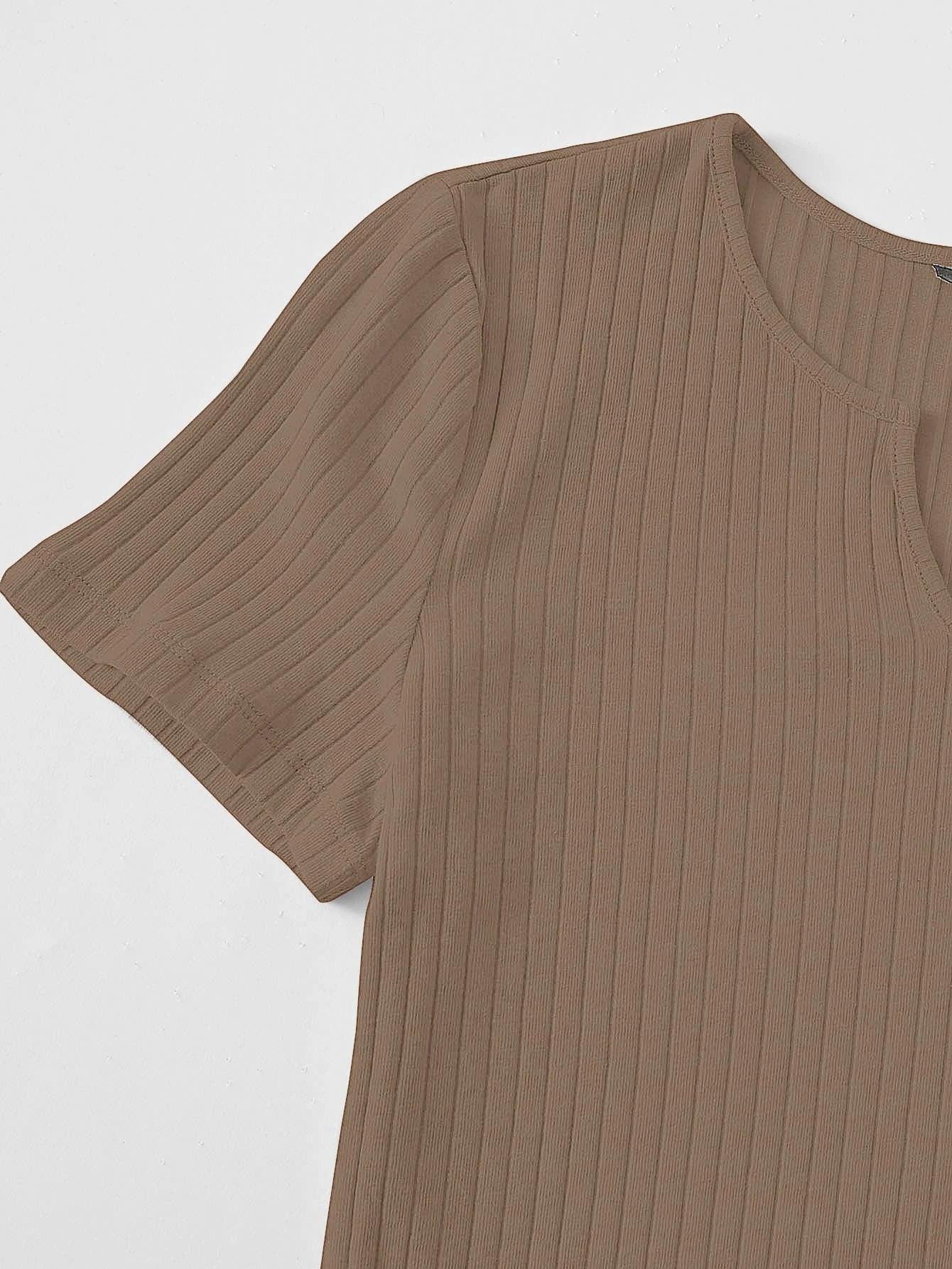 Notched Neck Rib-knit Bodysuit-Comfy Jumpsuits