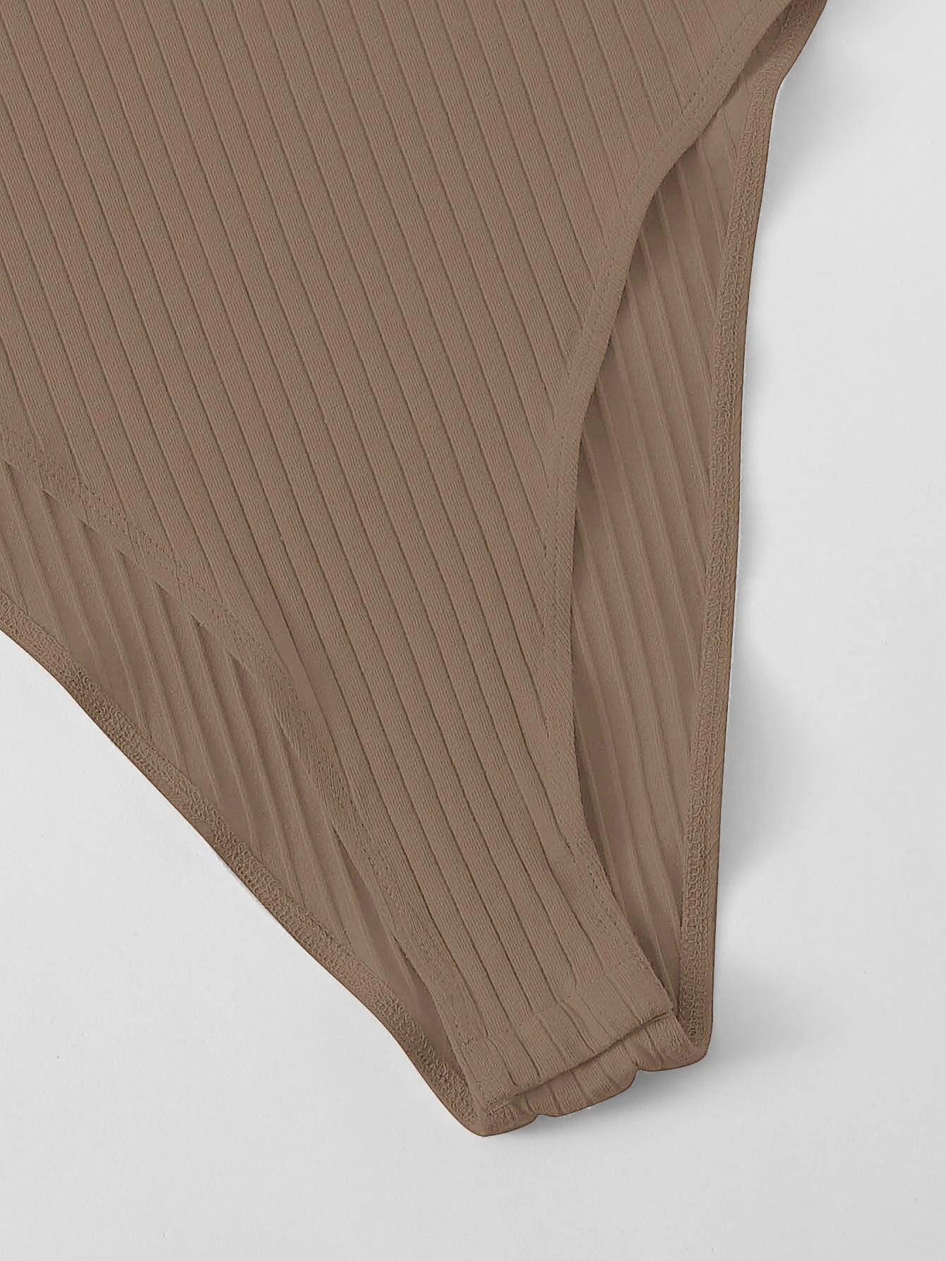 Notched Neck Rib-knit Bodysuit-Comfy Jumpsuits