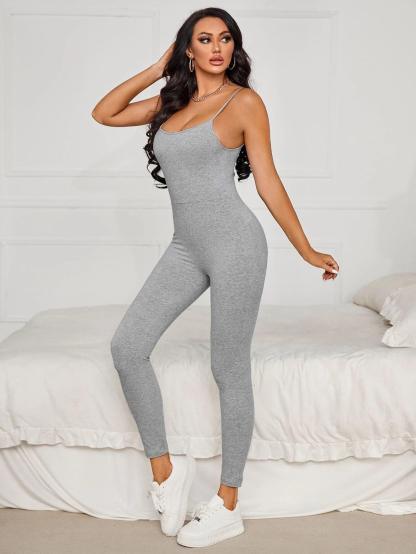 Solid Colored Cami Unitard Jumpsuit-Comfy Jumpsuits
