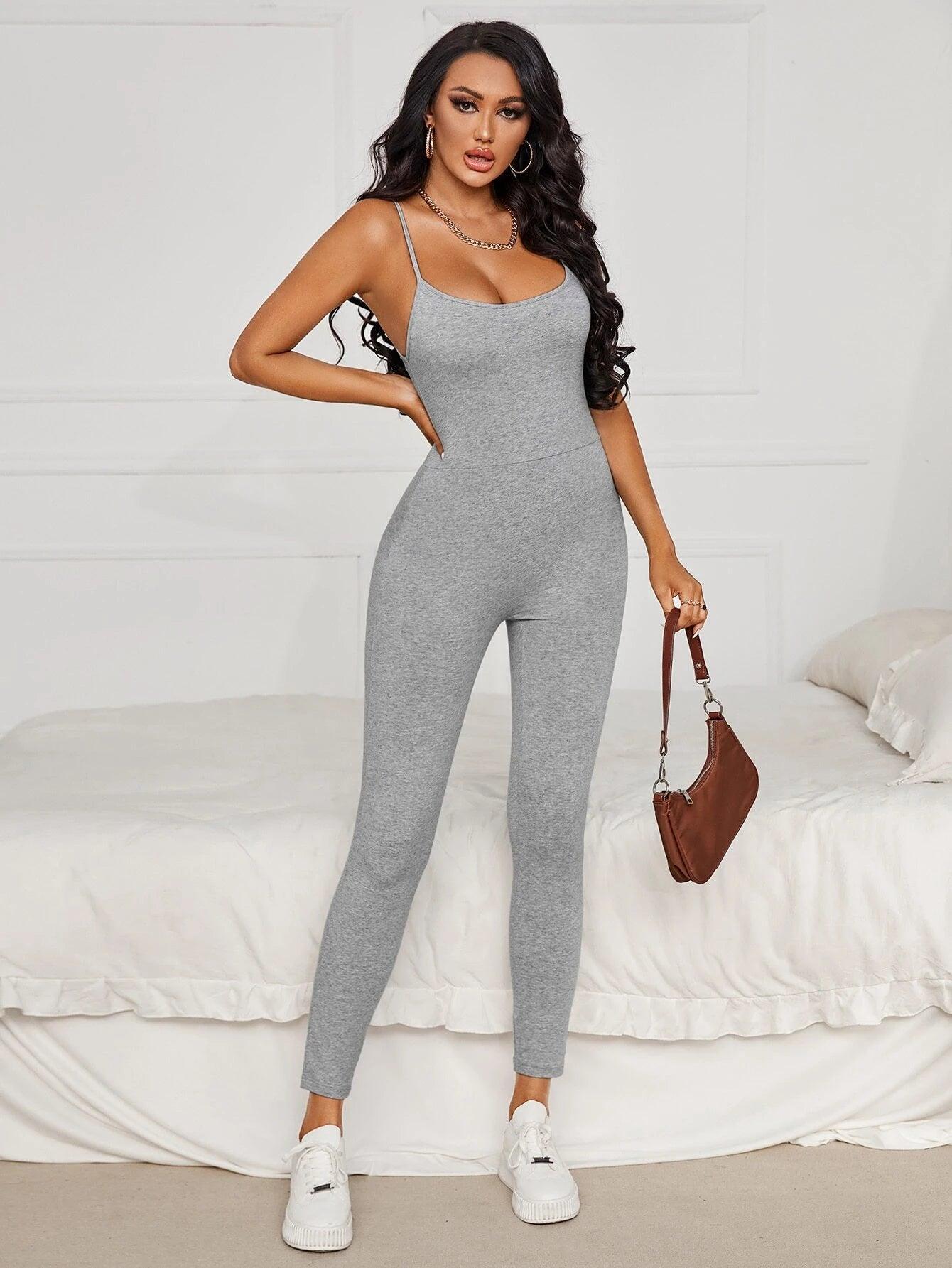 Solid Colored Cami Unitard Jumpsuit-Comfy Jumpsuits