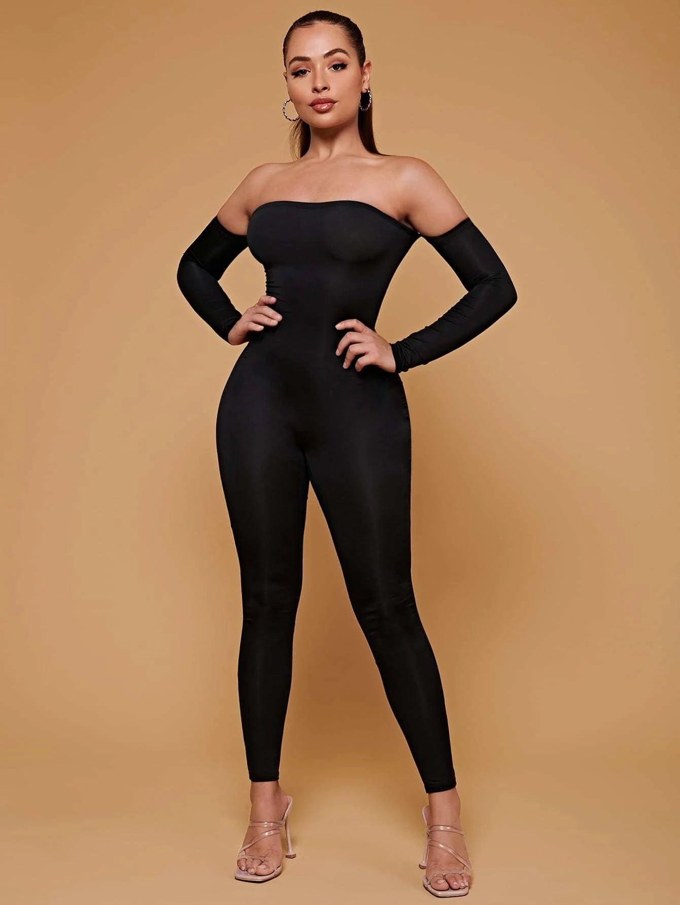 Off Shoulder Unitard Jumpsuit-Comfy Jumpsuits