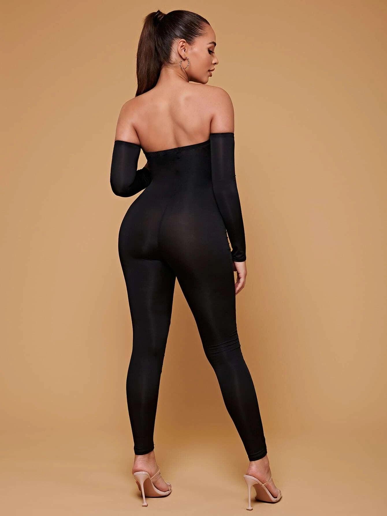Off Shoulder Unitard Jumpsuit-Comfy Jumpsuits