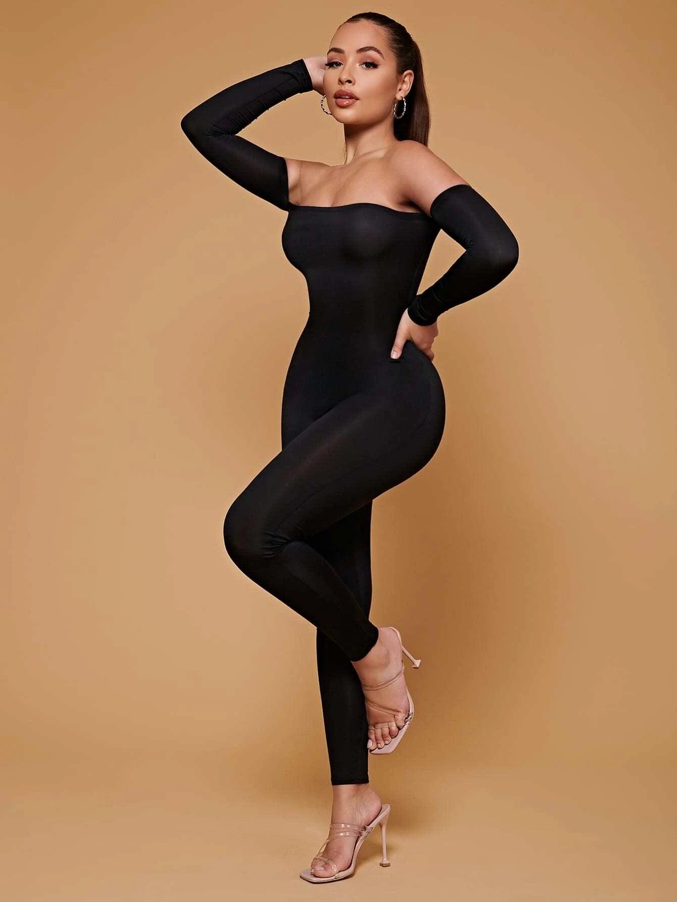 Off Shoulder Unitard Jumpsuit-Comfy Jumpsuits