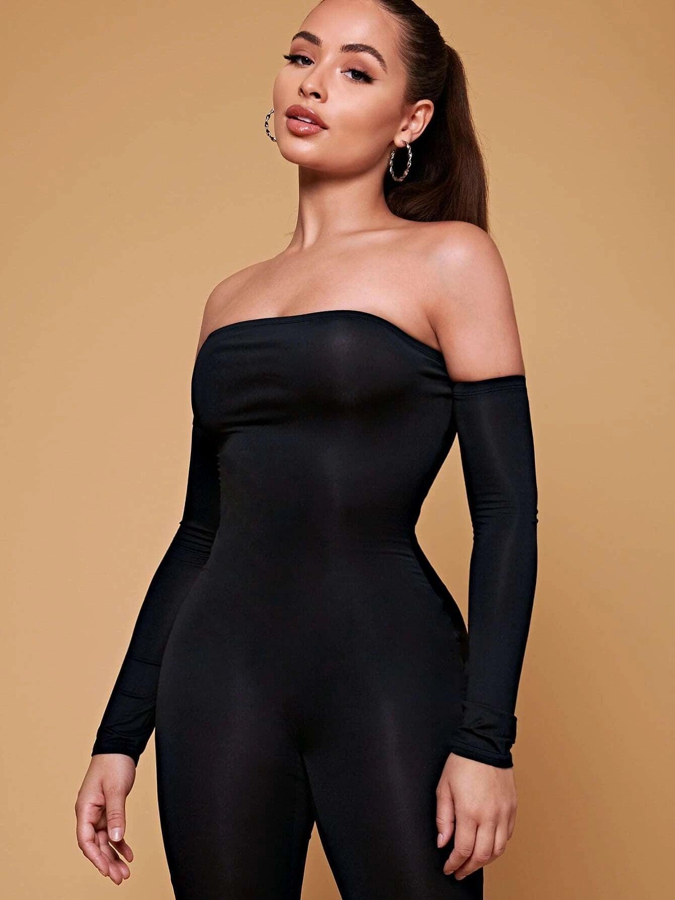 Off Shoulder Unitard Jumpsuit-Comfy Jumpsuits