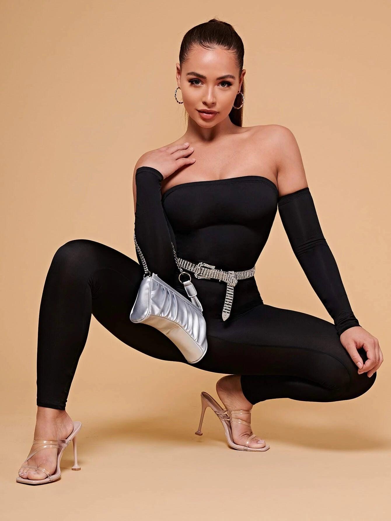 Off Shoulder Unitard Jumpsuit-Comfy Jumpsuits