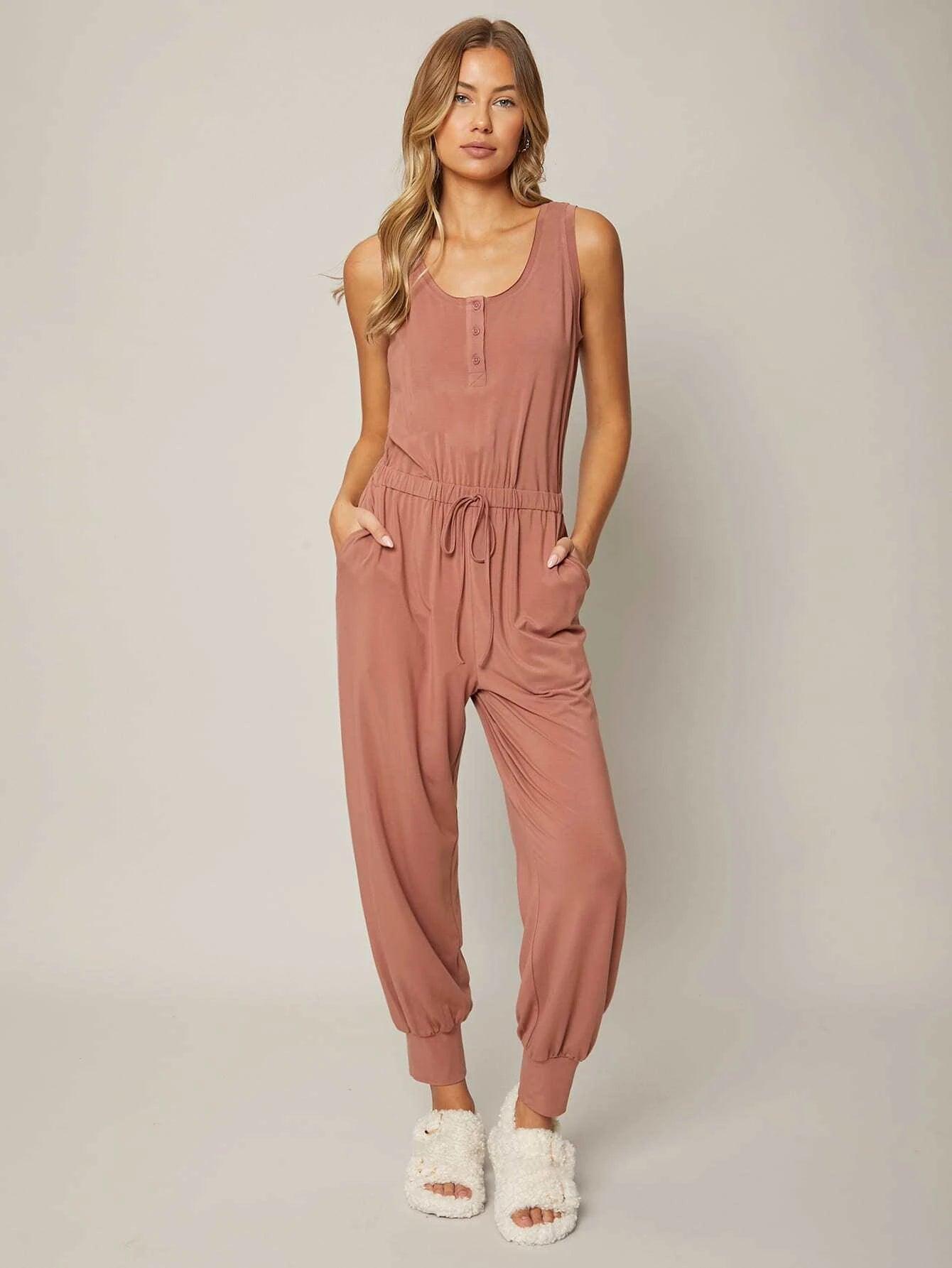 Drawstring Tank Jumpsuit-Comfy Jumpsuits