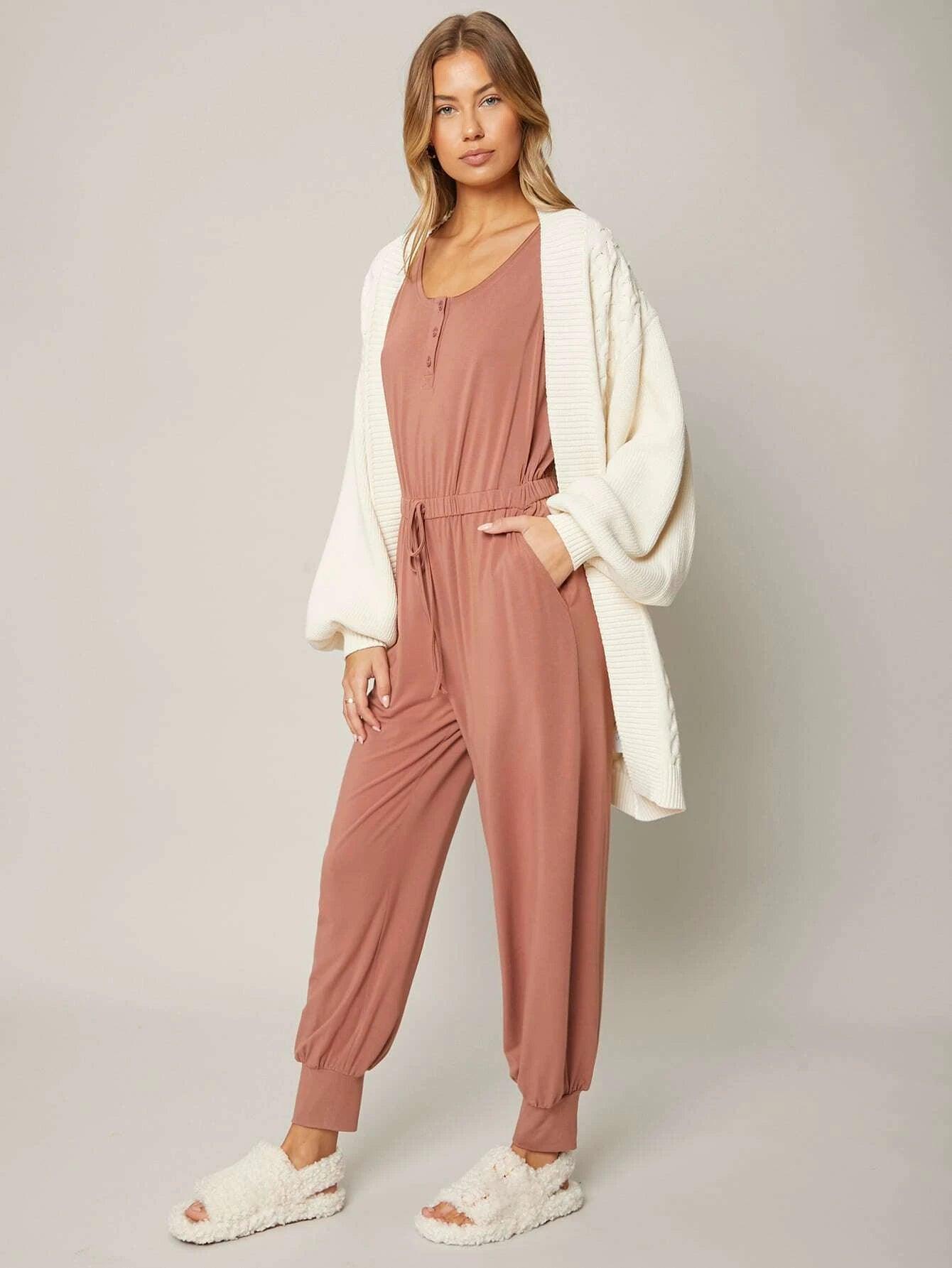 Drawstring Tank Jumpsuit-Comfy Jumpsuits
