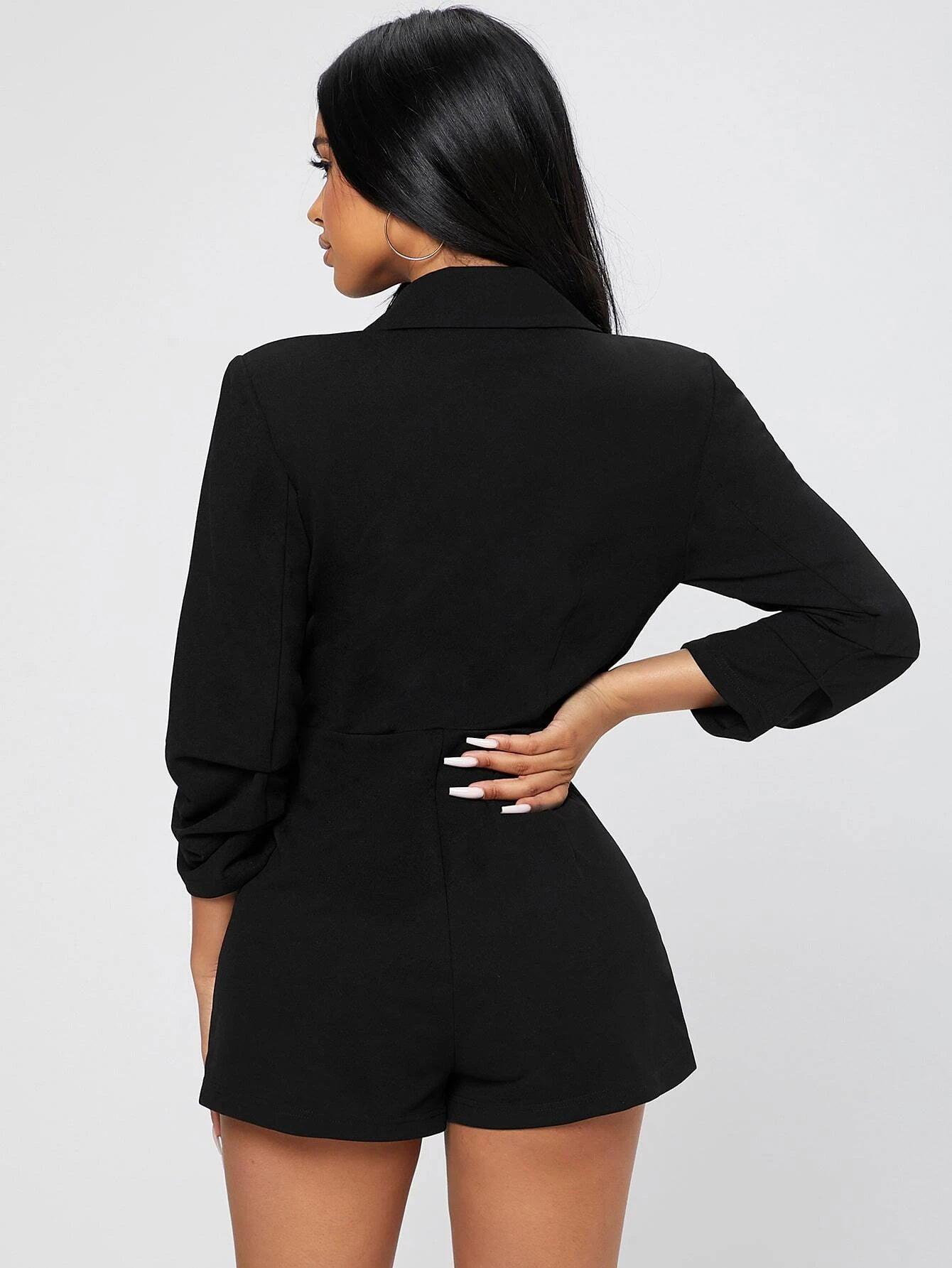 Solid Shawl Collar Wrap Romper-Comfy Jumpsuits