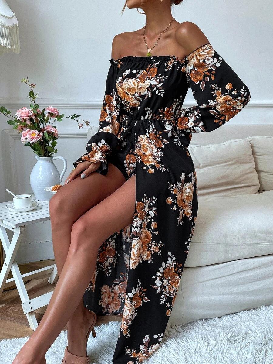 Floral Print Overlay Bardot Romper-Comfy Jumpsuits