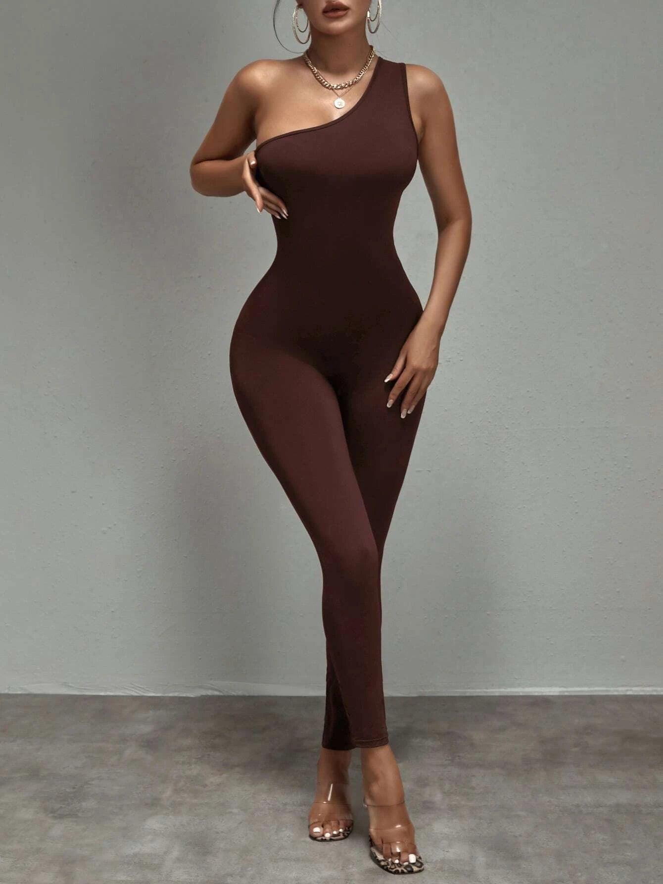 One Shoulder Unitard Jumpsuit-Comfy Jumpsuits