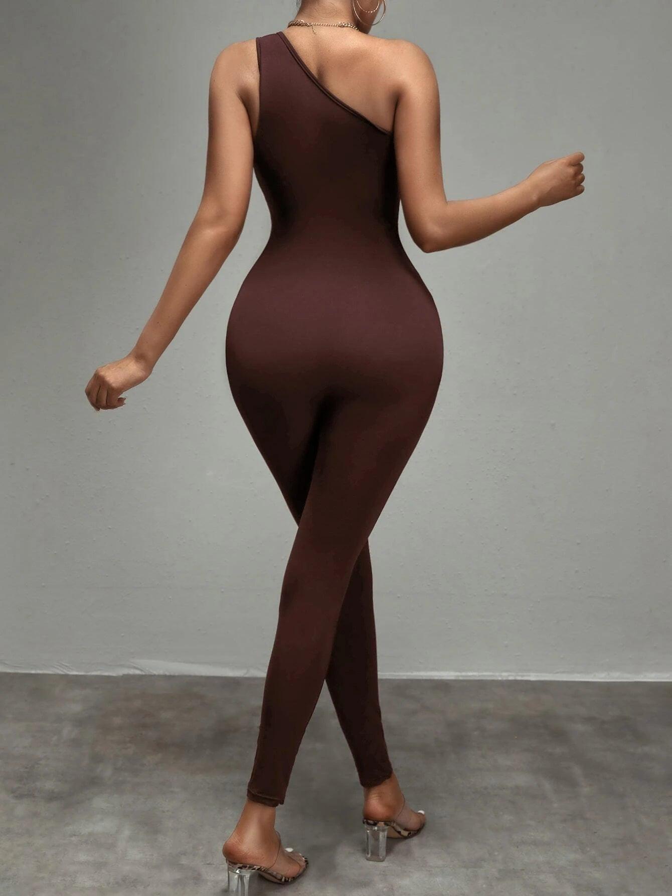 One Shoulder Unitard Jumpsuit-Comfy Jumpsuits