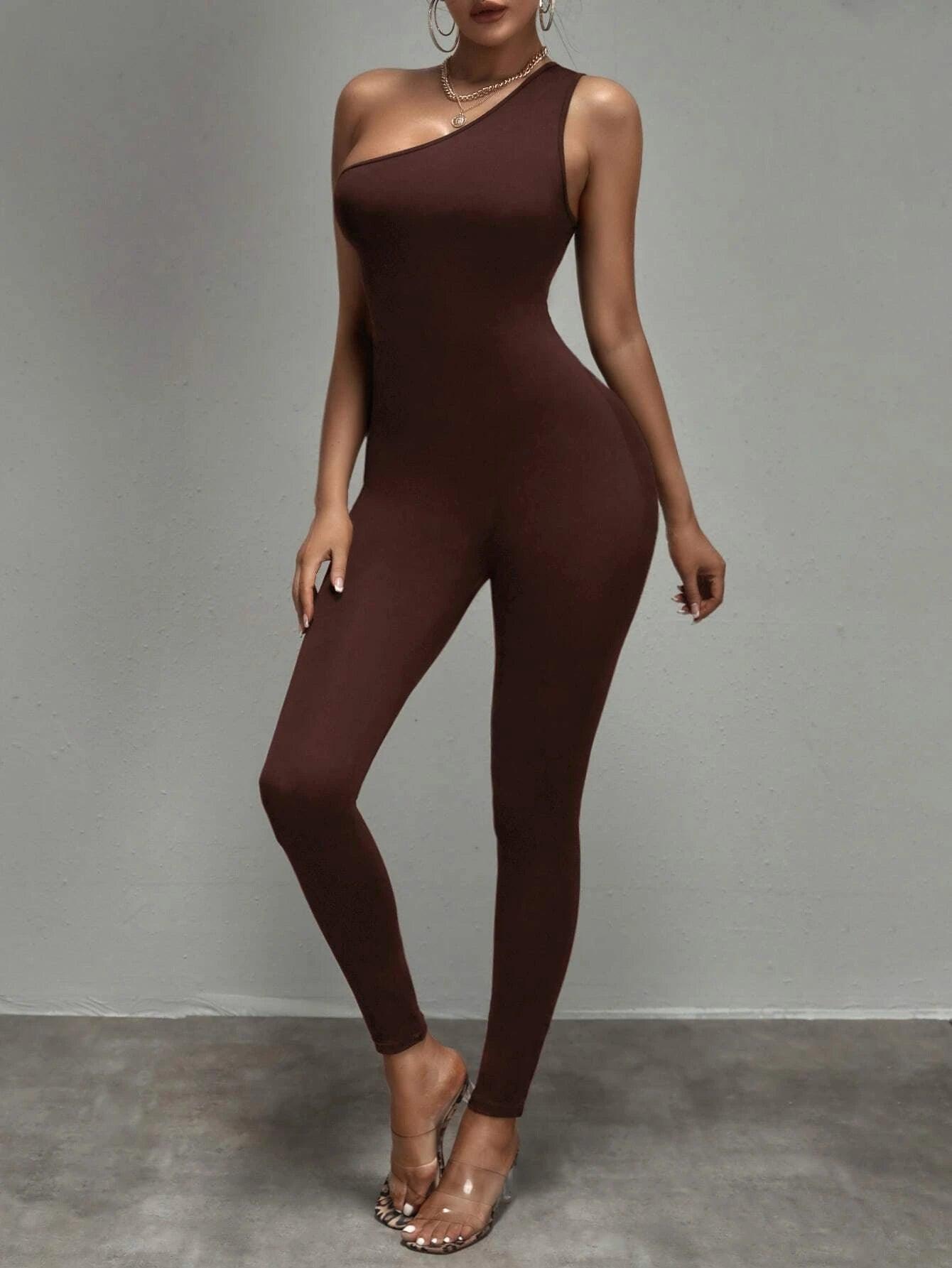 One Shoulder Unitard Jumpsuit-Comfy Jumpsuits