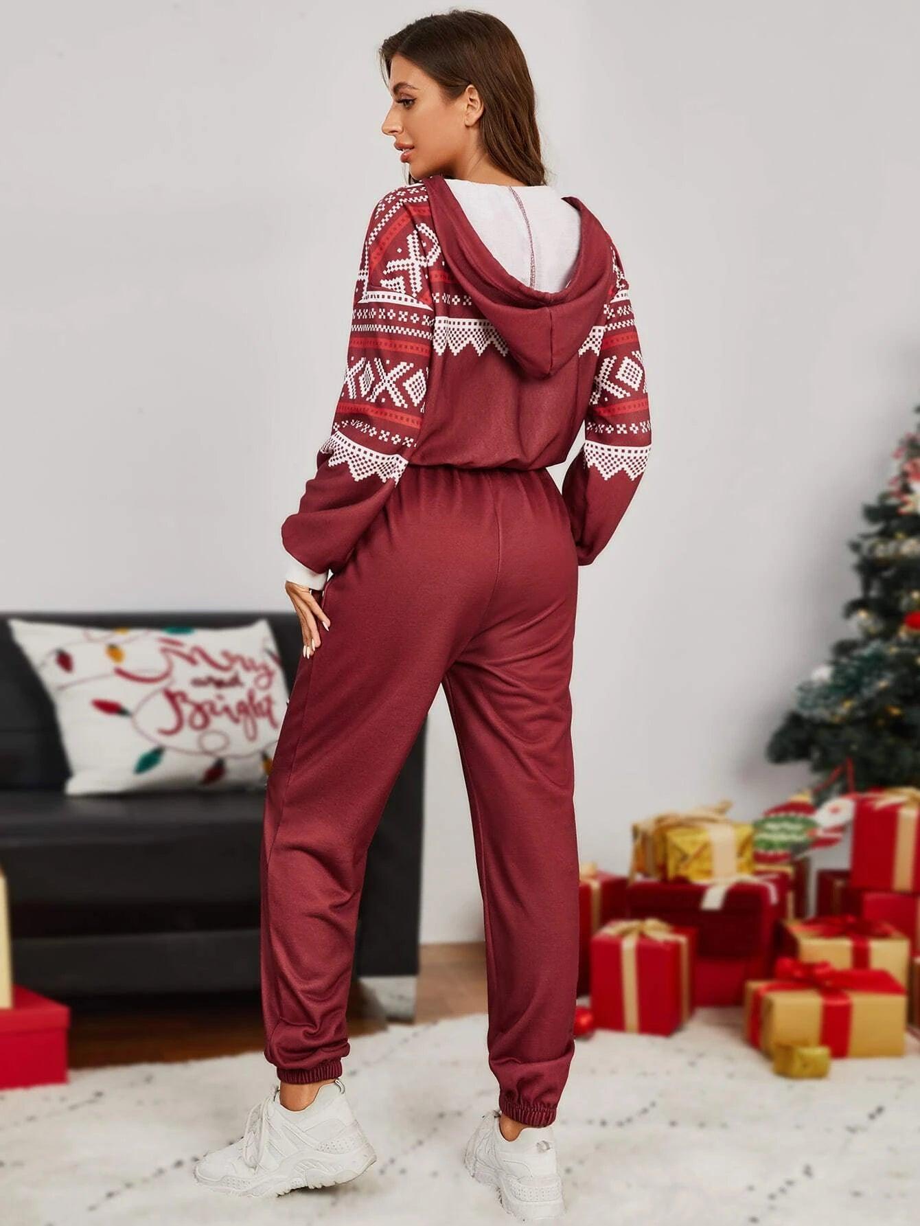 Geo Zip Up Drop Shoulder Jumpsuit-Comfy Jumpsuits