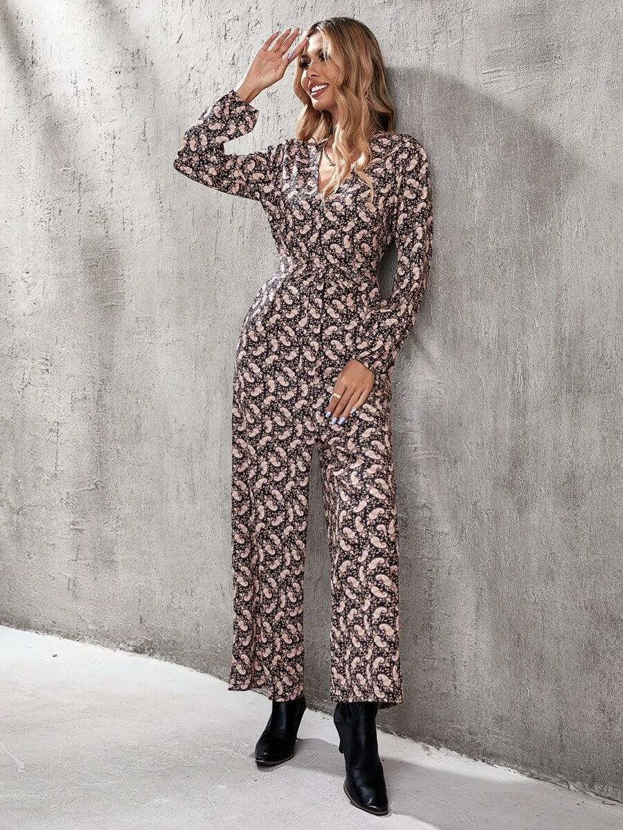 Wide Leg Belted Jumpsuit-Comfy Jumpsuits