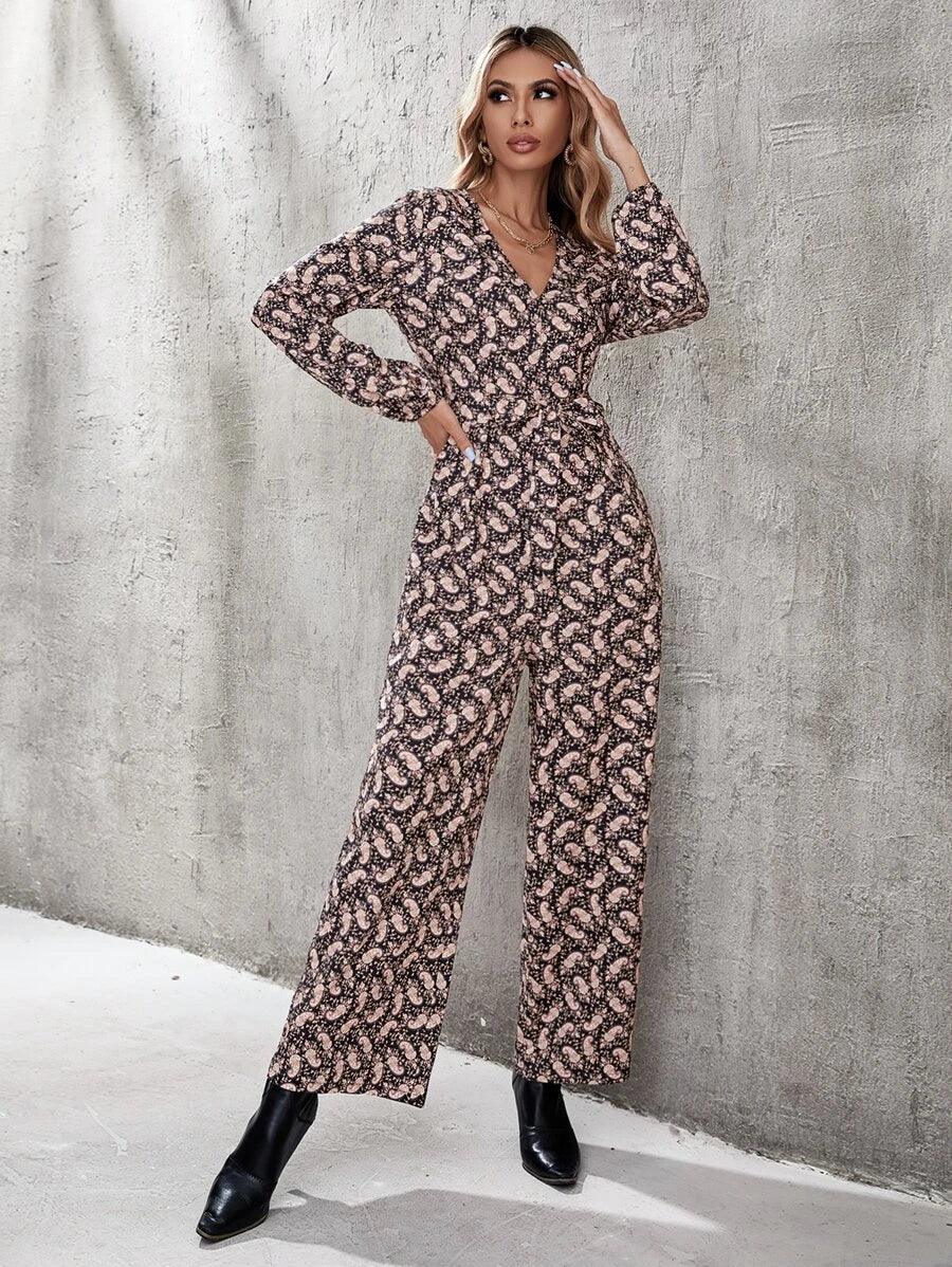 Wide Leg Belted Jumpsuit-Comfy Jumpsuits
