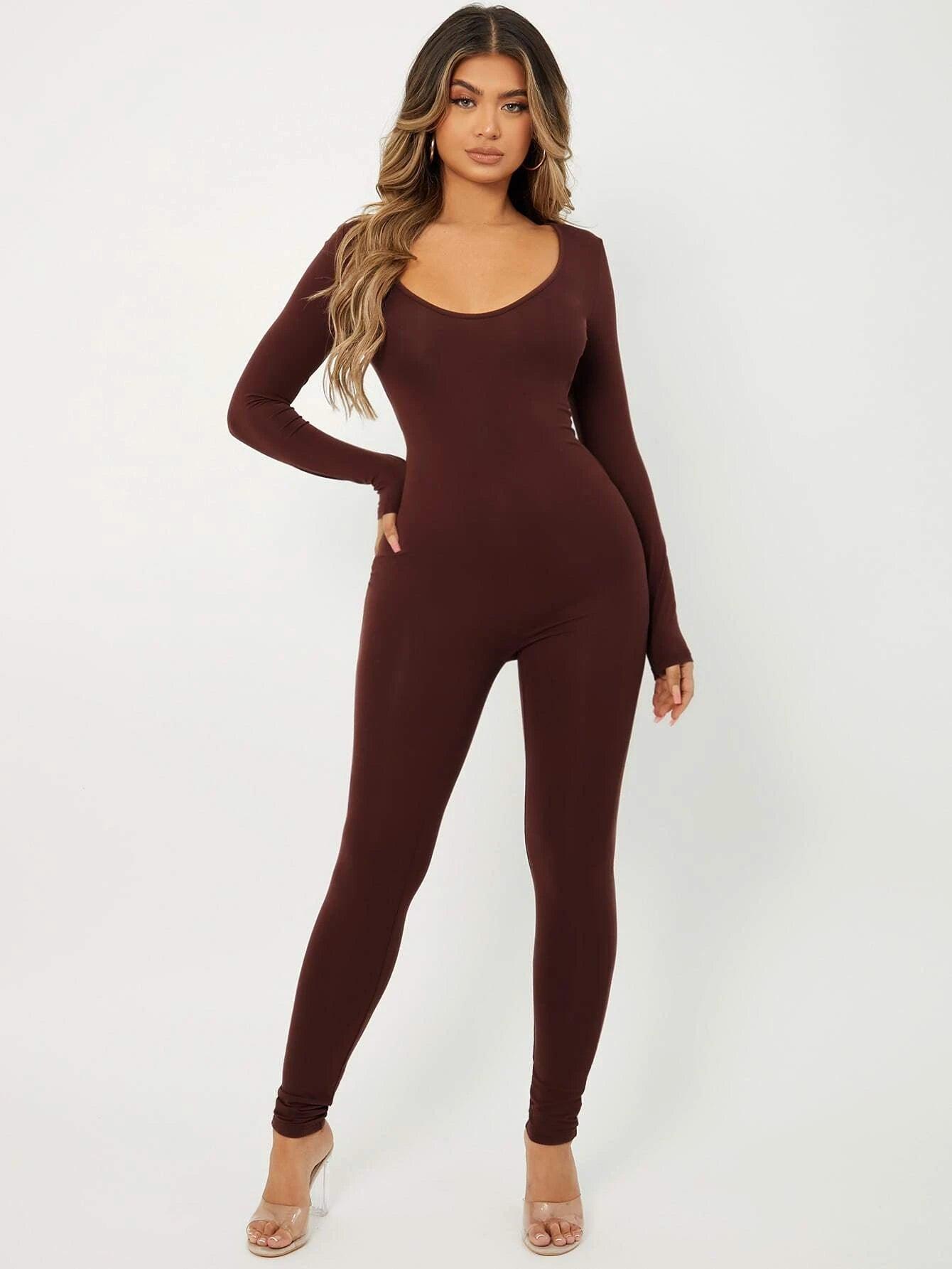 Scoop Neck Unitard Jumpsuit-Comfy Jumpsuits