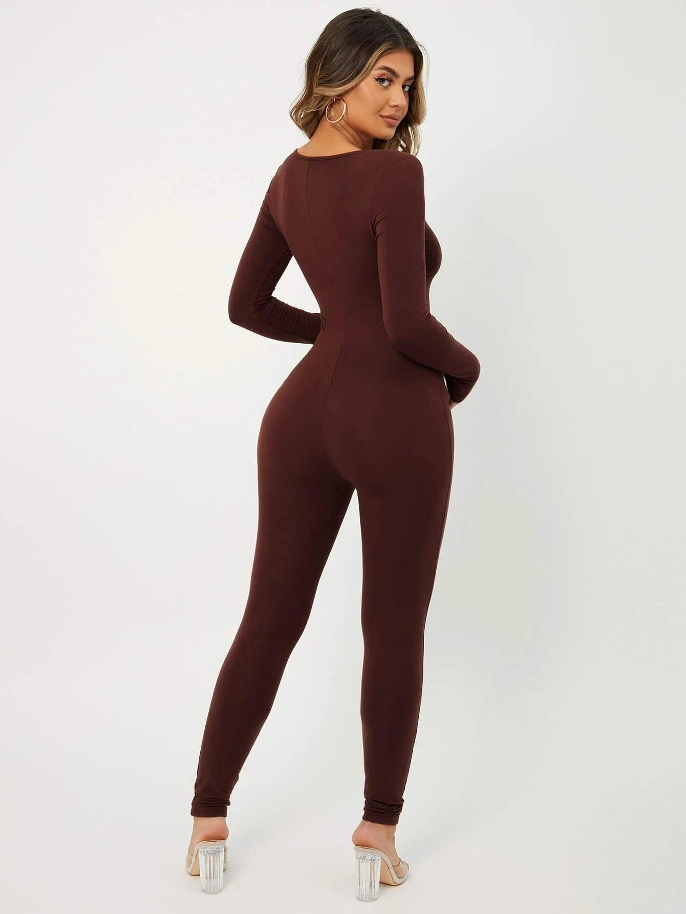 Scoop Neck Unitard Jumpsuit-Comfy Jumpsuits