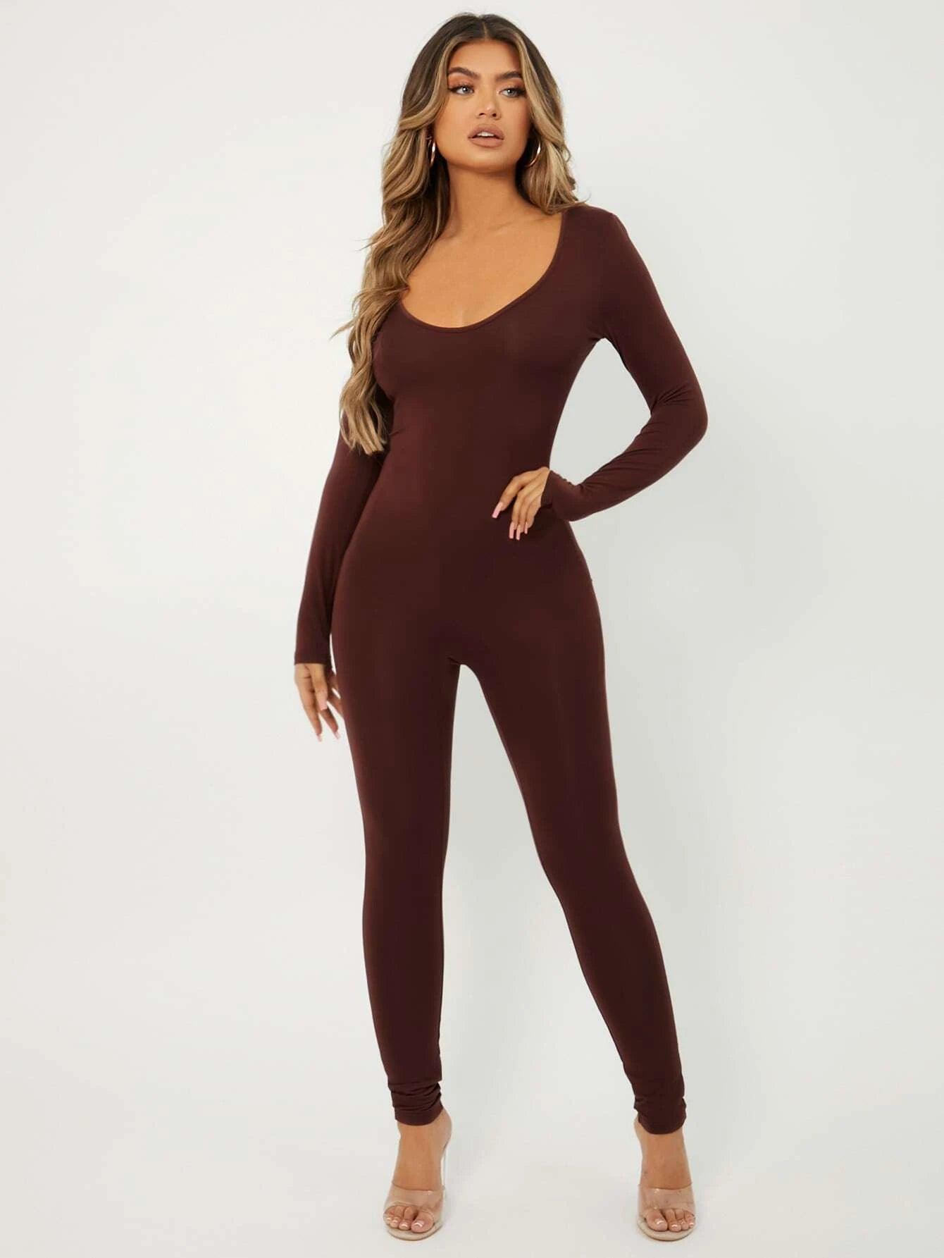 Scoop Neck Unitard Jumpsuit-Comfy Jumpsuits