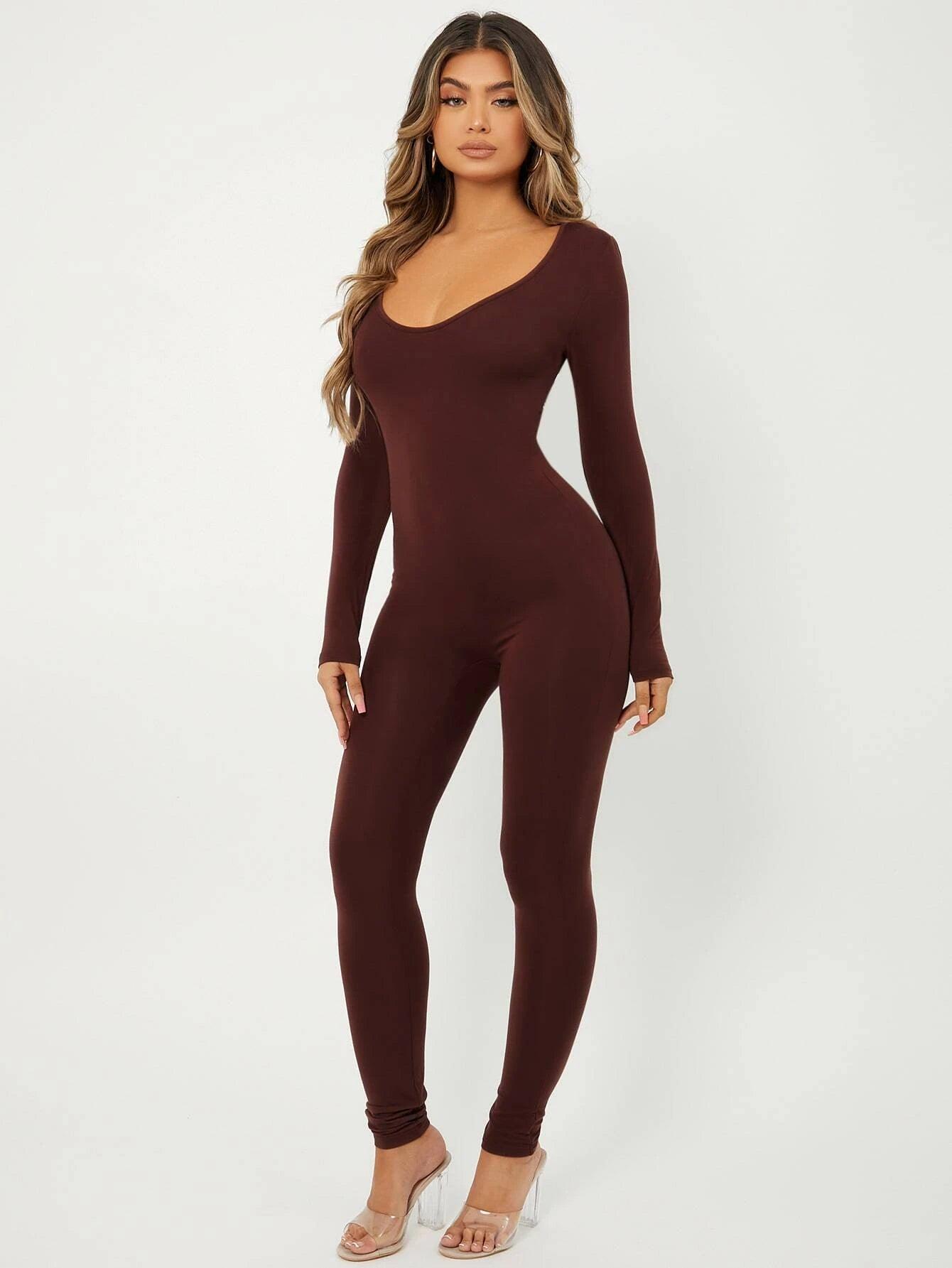 Scoop Neck Unitard Jumpsuit-Comfy Jumpsuits