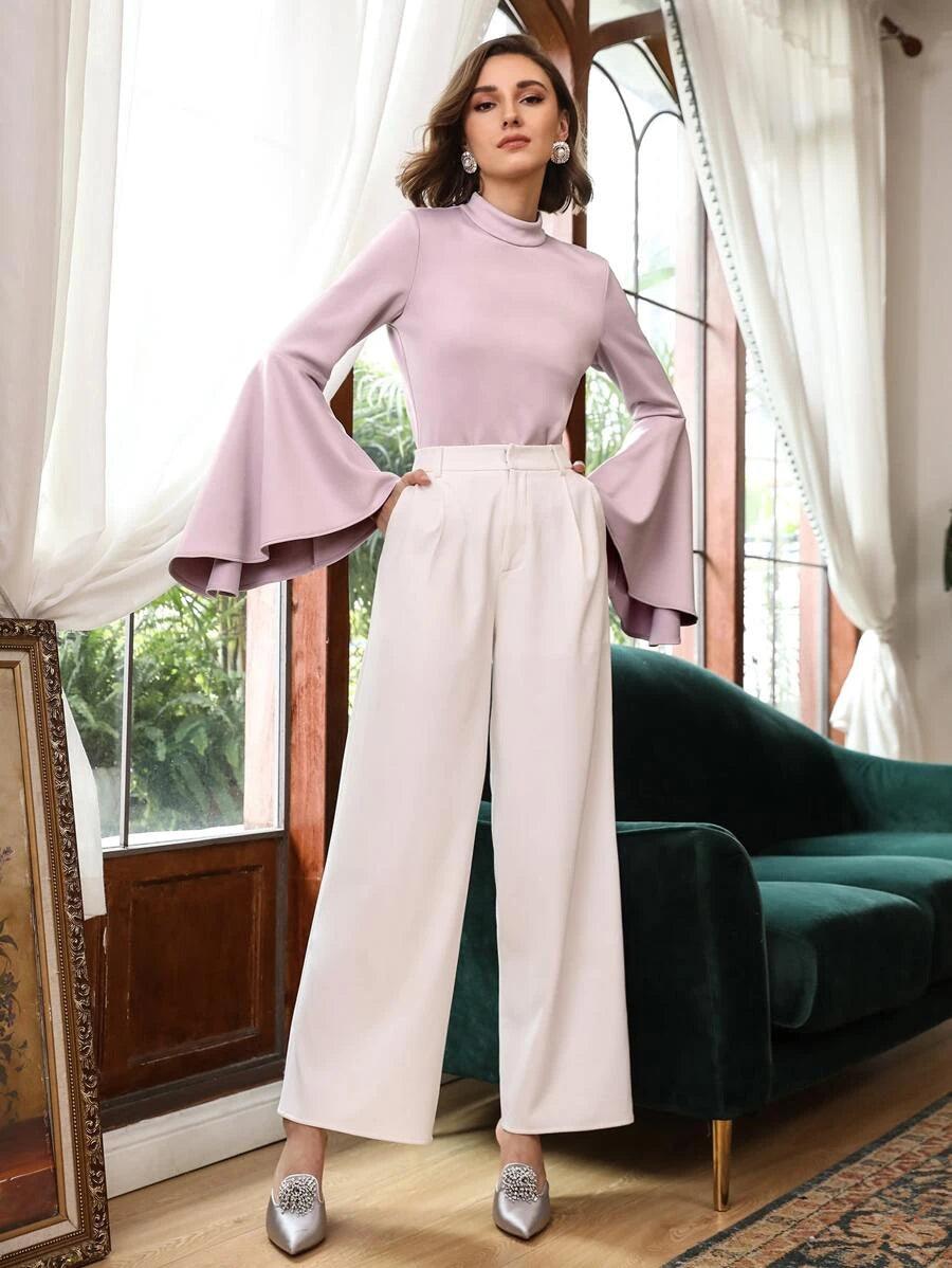 Mulvari Modal Bell Sleeve Bodysuit-Comfy Jumpsuits