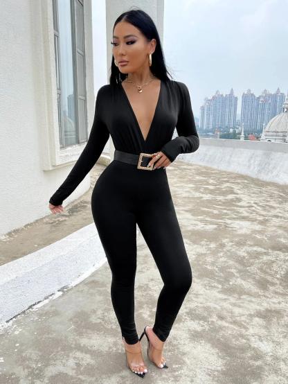 Deep V Neck Jumpsuit-Comfy Jumpsuits