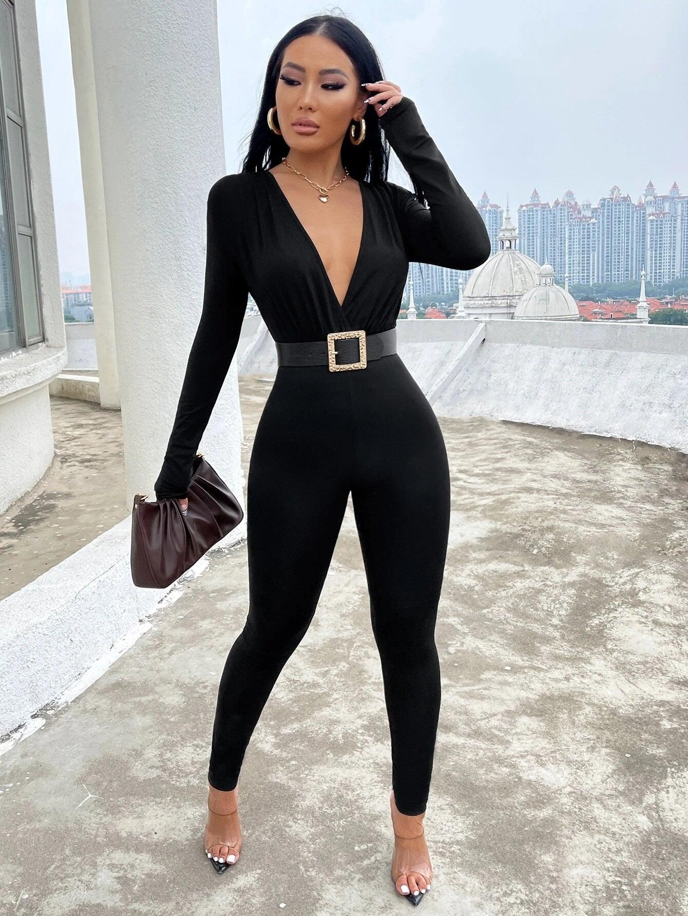 Deep V Neck Jumpsuit-Comfy Jumpsuits
